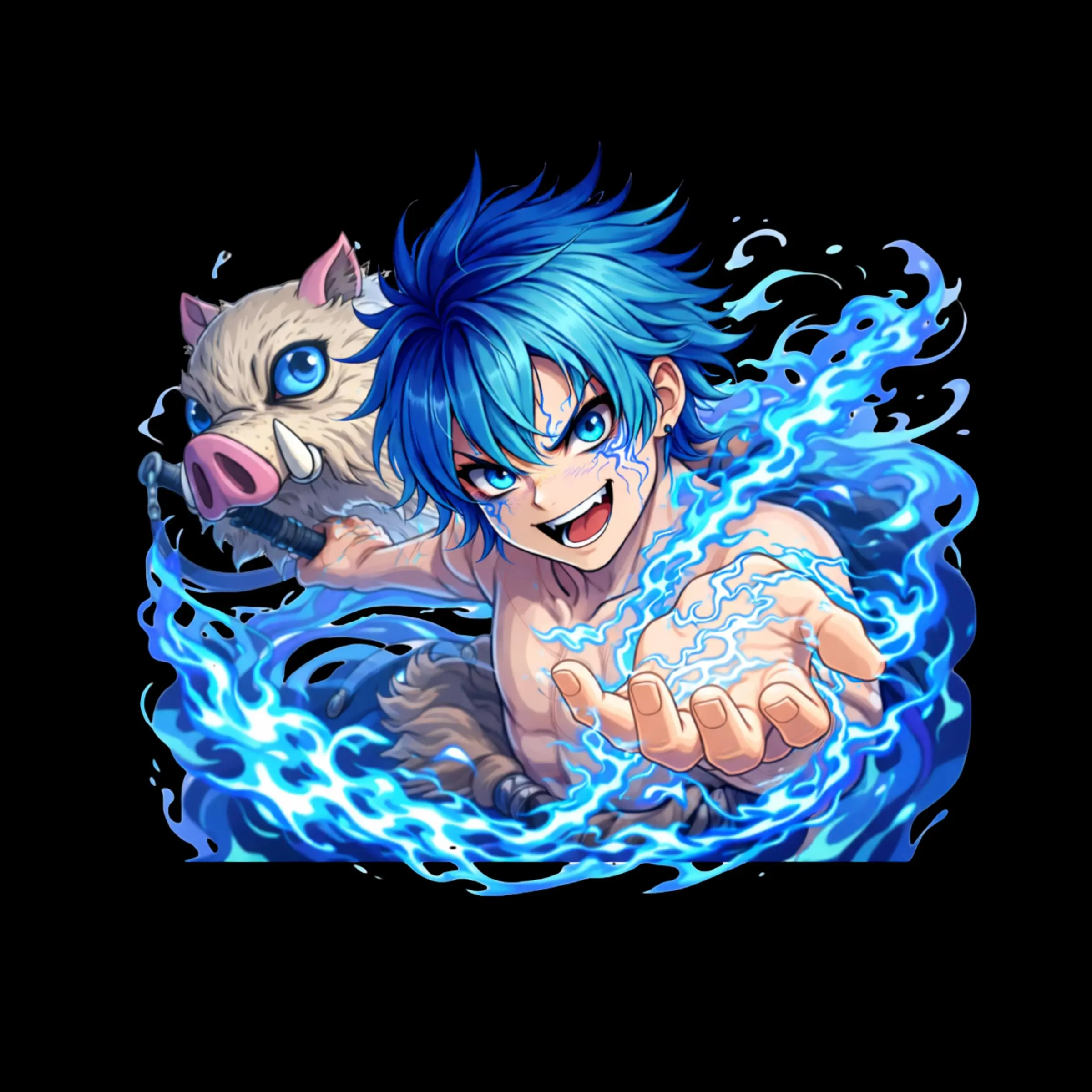 Inosuke Beast Blue Flame Anime Sticker, Energetic Vinyl Decal for Laptops, Tablets, Bottles & Car Windows