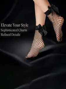 Lace-Up Mesh Back Bow Mid-Calf Socks, Japanese Style Versatile Design, 1 Pair Pack, Comfortable, Breathable, Fit & Stylish Footwear
