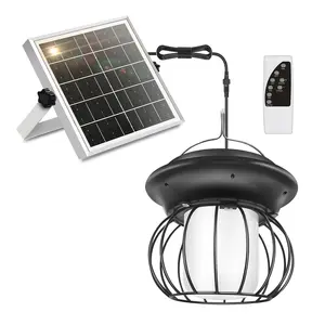 Solar Shed Light, Classic Metal Solar Pendant Light, built-in large 5500mAh battery, 3/5/8 hours three timing modes, dimmable brightness, IP65 waterproof rating. Suitable for barns, pavilions, gardens and patios. Modern outdoor lighting fixture with class