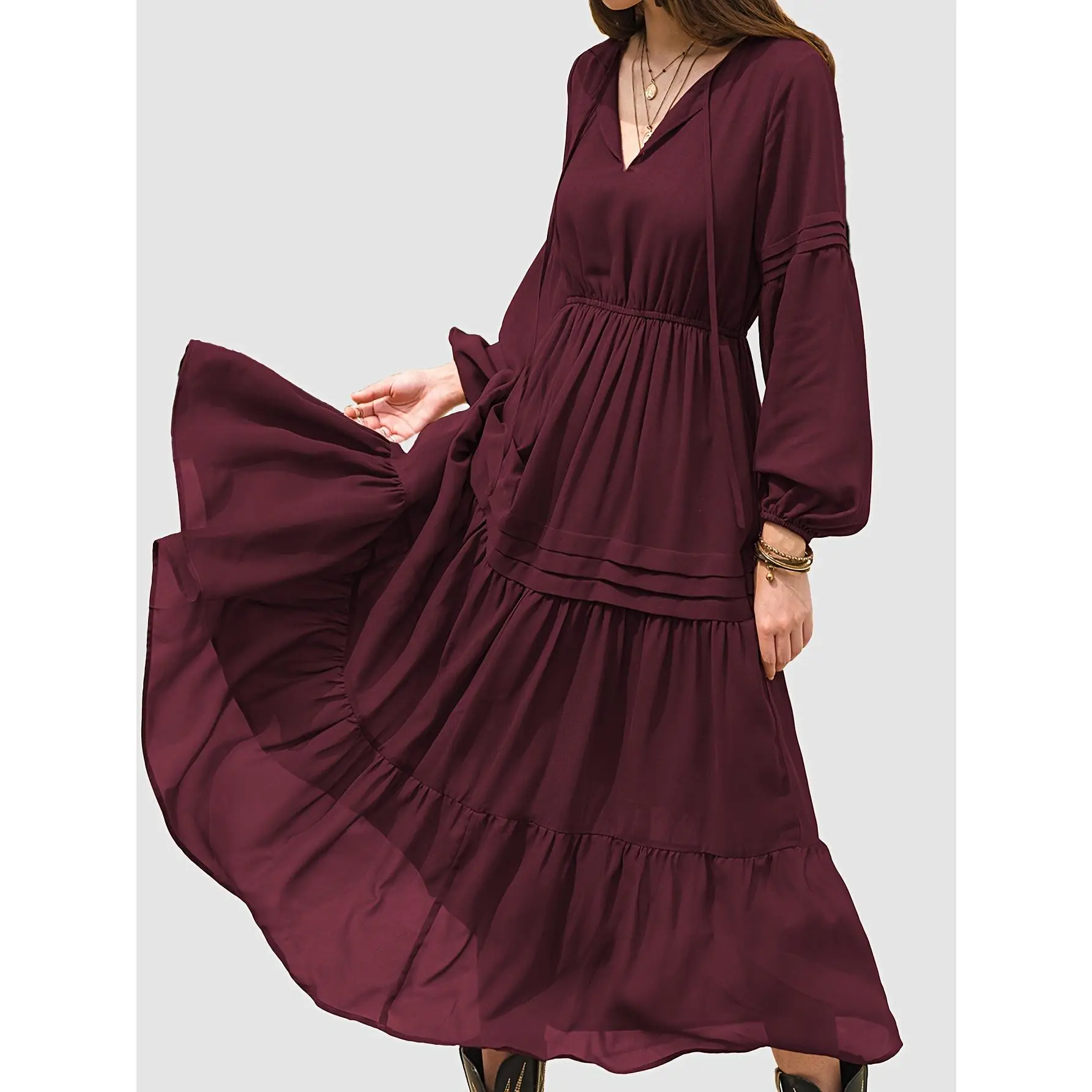 Chic V-Neck Long Dress – Effortless Style & Comfortable Fit! 💃💖 Breathable Casual