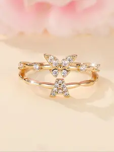 Butterfly Design Artificial Gemstone Ring, Rhinestone Decor Ring for Women & Girls, Fashion Jewelry for Party, Daily Decor, Trendy All-match & Exquisite Jewelry for Birthday Gift, Artificial Zircon Ring