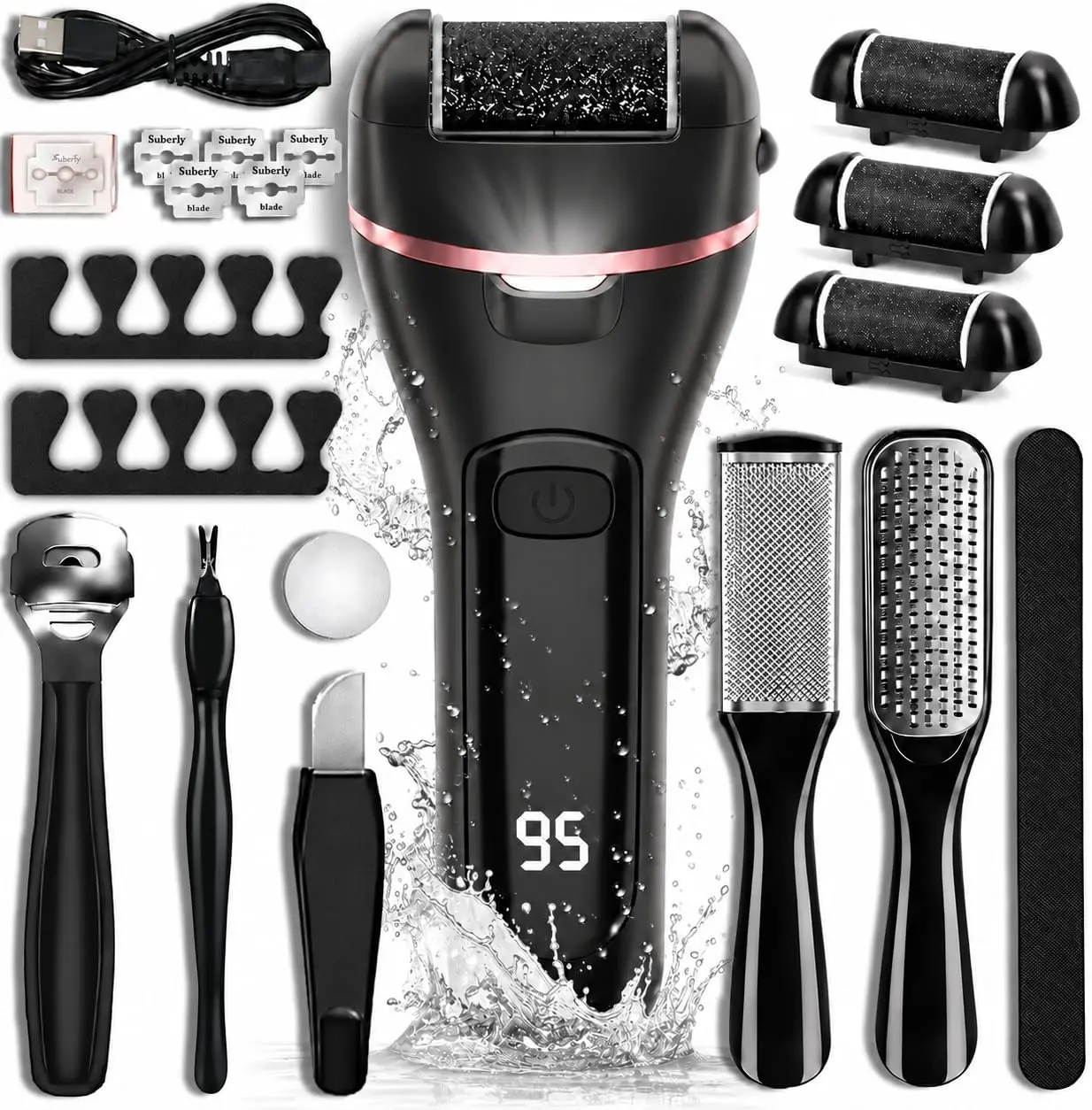 Electric Callus Remover for Feet, 3 Roller Heads, 17-in-1 Kit