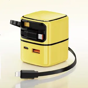 PD35W GaN Charger Super Fast Charger With Retractable Type-C Data Cable And Lightning Cable Flash Charging Charger