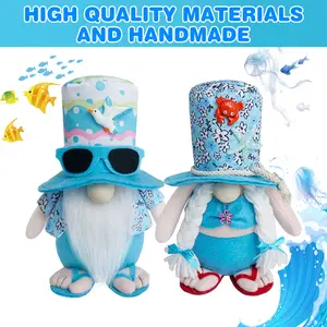 2Pcs Beach Gnomes Plush Summer Gnomes Decorations with Base Beach Gnomes Couple Decor Cute Tiered Tray Decor for Mantle Kitchen Table