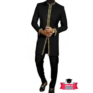 Men'sRegularFitTribalEmbroideryZipperStandCollarJacket&PantsSet,LongSleeveOuterwear&PantsSet,BlackDashikiSetforAfricanWeddingsandFestivals,Clothing,Suits