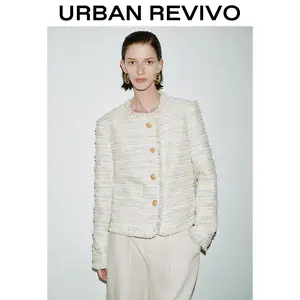 URBAN REVIVO Raw Hem Straight Tweed Jacket UIG140010 Casual Outfit 2025 Women Clothing Girl Elegant Fashion Trendy and Versatile OOTD Cropped Long Sleeve