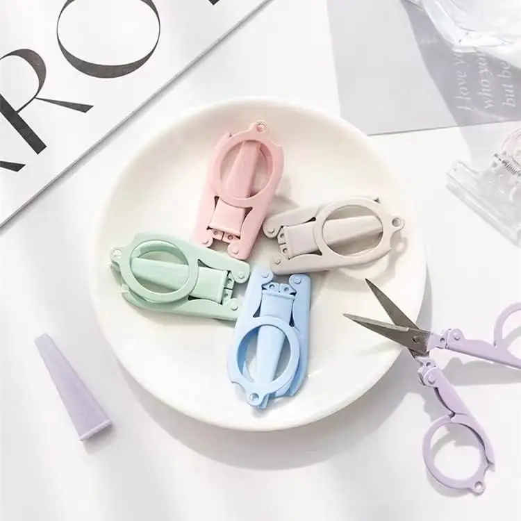 5Pcs Pastel Mini Folding Scissors with Safety Cap Small Telescopic Stainless Steel Portable Pokect Little Travel Kids Shears Tiny Cutter for Cutting, Scrapbooking, Crafting, Sewing, S-M5.2