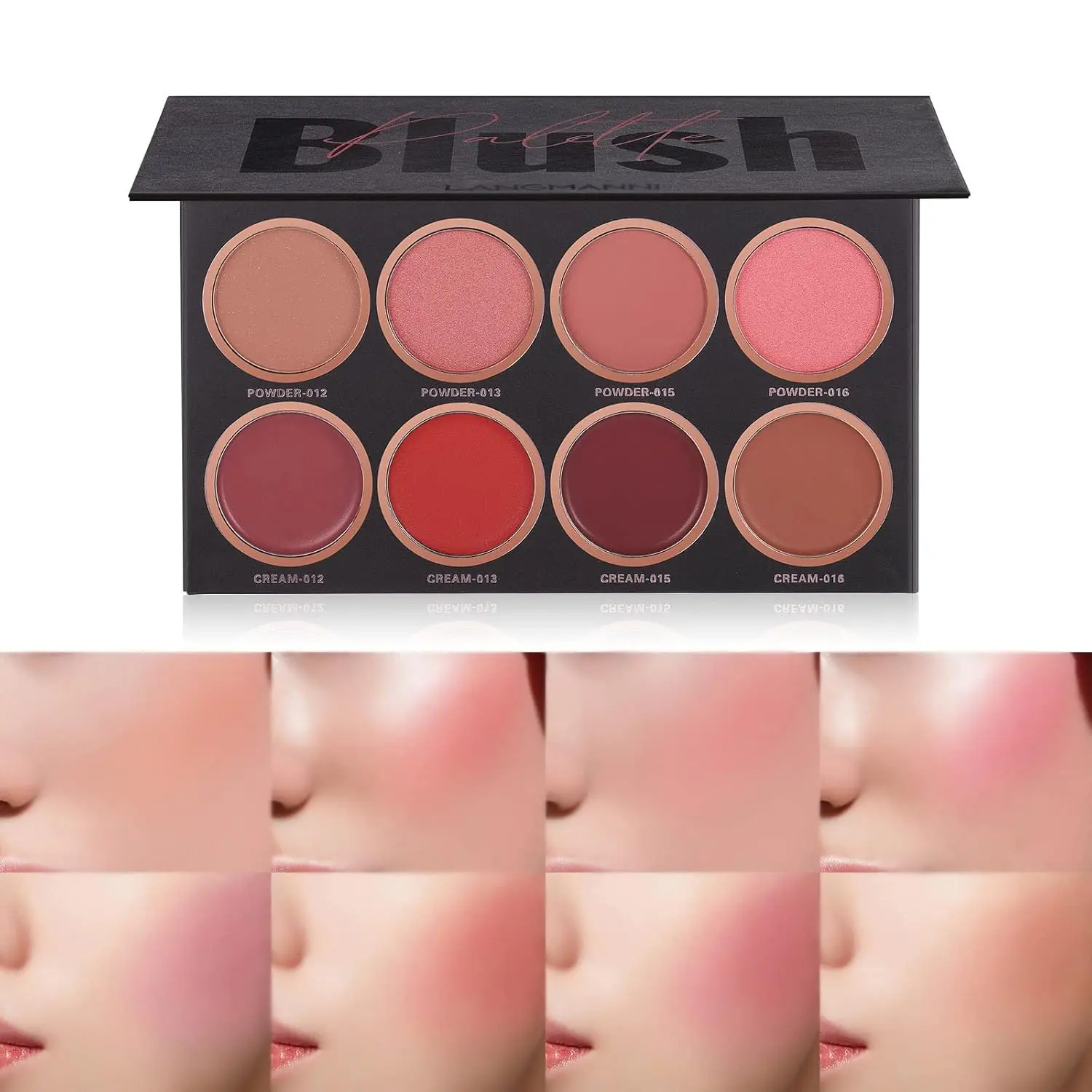 8 Colors Face Blush Palette,4 Color Mineral Blush Powder & 4 Color Cream Blusher,Matte & Shimmer Finishes Color from light to dark for Cheek and Eye Makeup,Long Wearing,Lightweight