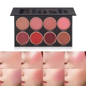 8 Colors Face Blush Palette，4 Color Mineral Blush Powder & 4 Color Cream Blusher，Matte & Shimmer Finishes Color from light to dark for Cheek and Eye Makeup，Long Wearing，Lightweight