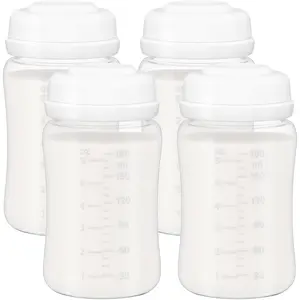 6oz Wide-Mouth Breastmilk Storage Bottles with Two-Pieces Sealing Cap, Leak-Proof Design, No-Fade Reading Marking, Compatible with Spectra S1 S2 9 Plus, Motif Luna, and Most Wide-Mouth Flanges, 4 Pack