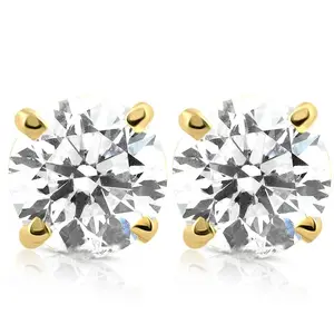 Certified 1 1/2 ct Lab Grown Diamond Studs 14k Yellow Gold Screw Backs
