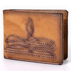 ADBGM529D Hand-Stitched Tan Leather Bifold Wallet - Western Men's Embroidered Cowboy Wallet