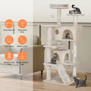 Pet Republic 55'' Multi-Level Cat Tree Condo Cat Tower W/Scratching Posts & Plush Perch, Beige