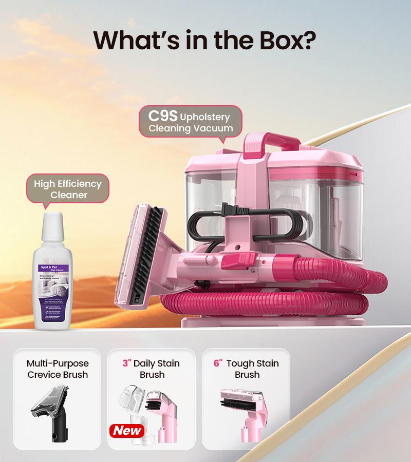 [Memorial Day Sale] Upholstery Carpet Vacuum Cleaner, 18KPa Suction Spot Cleaning Machine for Pet Stains, Carpets, Sofa, Car Seats, Mattress, with 3 Multipurpose Cleaning Tools, 6'' Deep Cleaning Brush | Portable 3-in-1 Little Pink C9S pet lovers