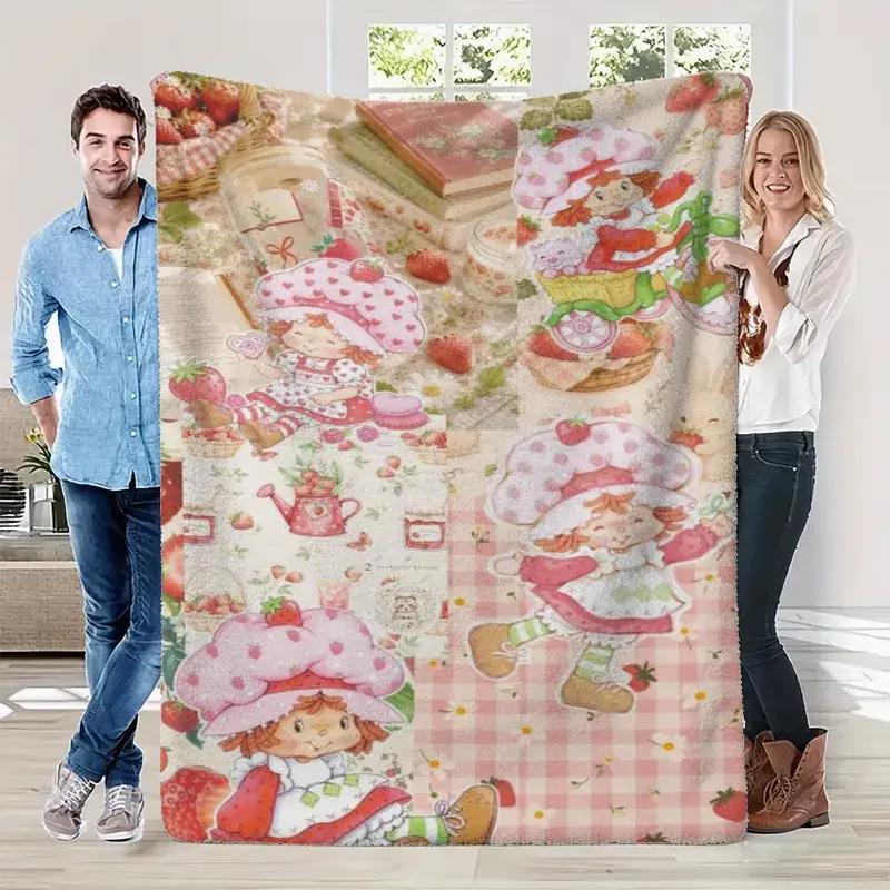 Strawberry Shortcake Blanket, Vintage Strawberry Girl Pink Throw Blanket, Cute Cottagecore Coquette Fleece Blanket for Couch Sofa Bed Bedroom, Valentine’s Day Birthday Christmas Gift for Girls Women Strawberry Shortcake Fans