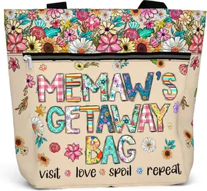 Aesthetic Tote Bag for Women.  Bag Grandma  for Grandmother. Travel Grocery Bag with Pockets, Zipper.