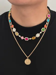 Bohemian Style Crystal Pendant Necklace Set, Unique Crystal Design, Luxury Men's & Couples Jewelry, Daily & Vacation Wear, Perfect Gift for Friends, Statement Necklace