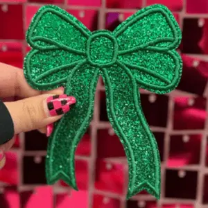 Large Green Bow Iron On Patch
