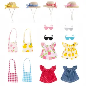4 Sets 7 Inches Desk Goose Outfits Summer Desk Goose Clothes with Felt Hats, Sunglasses, Mini Bags, and Cute T-Shirts, Funny Desktop Goose Accessories