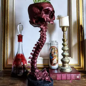 Skull Planter with Spine Support - Realistic Resin Fun Planter, Indoor Outdoor Decor for Home Office Garden, Horror Themed Decoration for Plant Lovers
