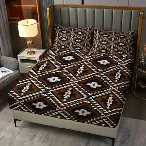 3pcs Vintage Southwestern Aztec Geometric Fitted Sheet Set, Decorative Bedsheet Sets, Tribal Western Printed Bed Sheet Set, Rustic Boho Bedding Set No Fillers for Men Women Bedroom Farmhouse Lodge Country Western Style All Season Home Decor