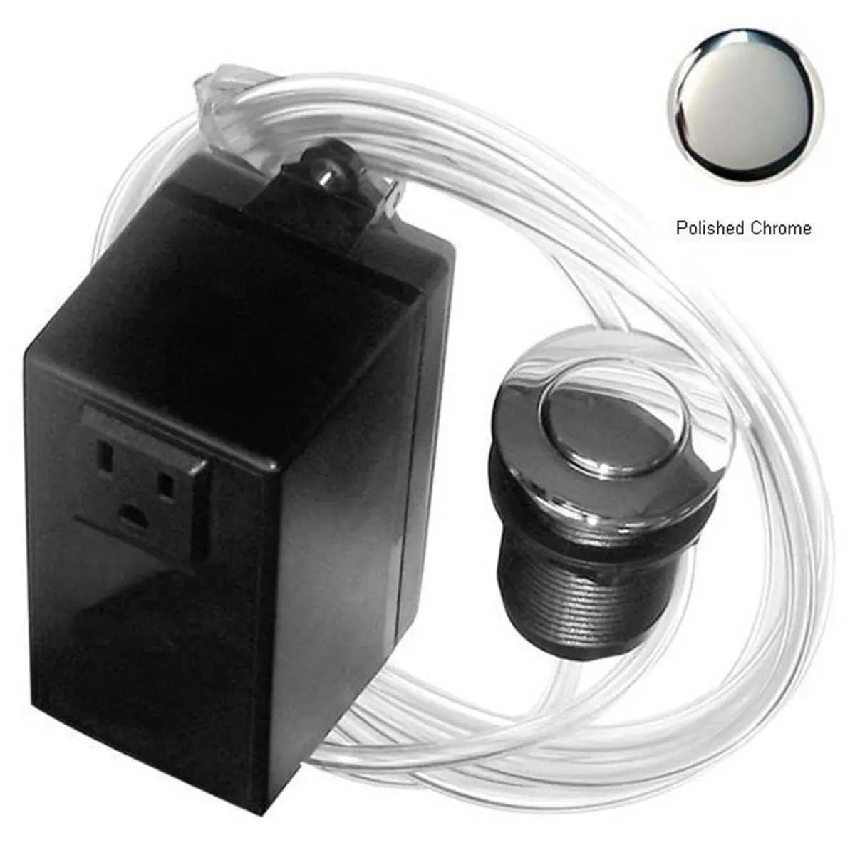 Westbrass ASB-26 Forged Brass Air Switch with Single Outlet Control Box - Polished Chrome, Flange, 6-ft Hose, Countertop-Mountable, Heavy Duty Forged Brass Button, On/Off Pulse Fingertip Control for Food Waste Disposal, No-Shock Control