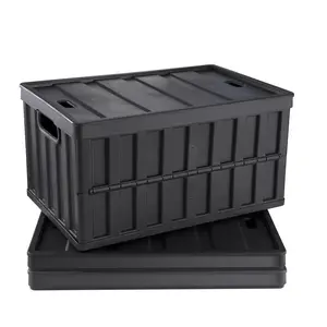 SucceBuy Set of 3 Collapsible Storage Bins 45L 65L Folding Stackable Crates with Lids for Clothes Home Garage