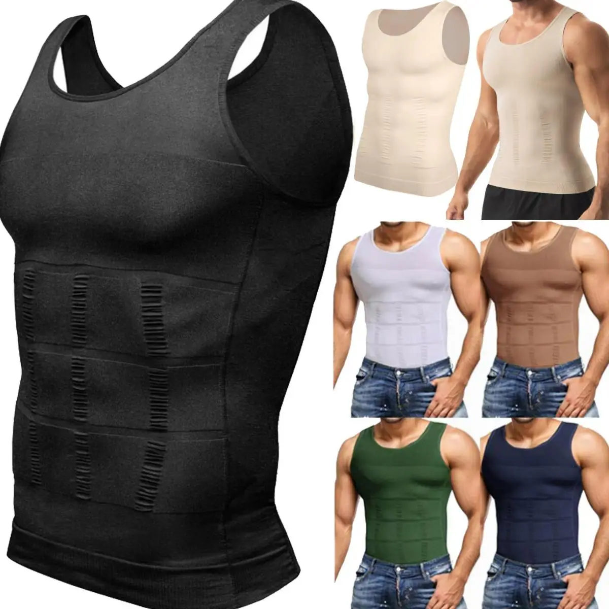 Men's Body Shaper Vest, 1/2/3/4 Pack Menswear Body Shaper Mens Compression Shirt Vest Shapewear Breathable Lightweight Stretchy Activewear Workout Tank Tops Smooth Undershirt Soft Suits Basic Sleeveless