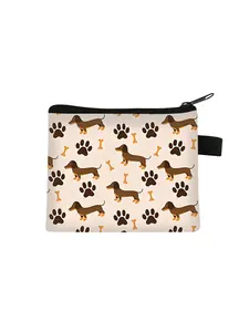 Cute Sausage Dog Print Zipper Wallet, Durable Material, Small Thin Design, Portable Coin Purse for Daily Use or Outdoors