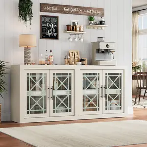 70.8'' Sideboard Buffet Cabinet Mid‑Century Modern Accent Cabinet, Wood Coffee Bar Media Console Credenza w/ 2-4 Glass Doors