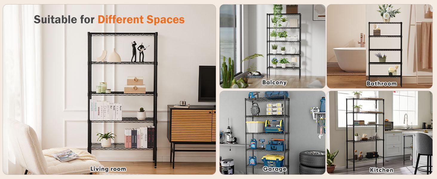 Sweet Furniture S - 3/4/5-Tier Storage Shelving Unit, Adjustable Metal Wire Racks Heavy Duty Standing Shelf Organizer