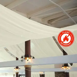5ftx32ft Ivory Chiffon Curtain Panel, Durable Flame Resistant Backdrop Ceiling Drapery With Rod Pocket