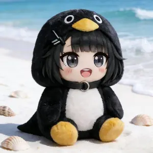 23cm Cute Fluffy Penguin Themed Plush Doll - Soft Stuffed Toy with Anime Girl Design, Ideal for Gifts & Room Decor