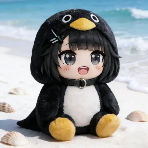 23cm Cute Fluffy Penguin Themed Plush Doll - Soft Stuffed  with Anime Girl Design, Ideal for Gifts & Room Decor poopsie surprise