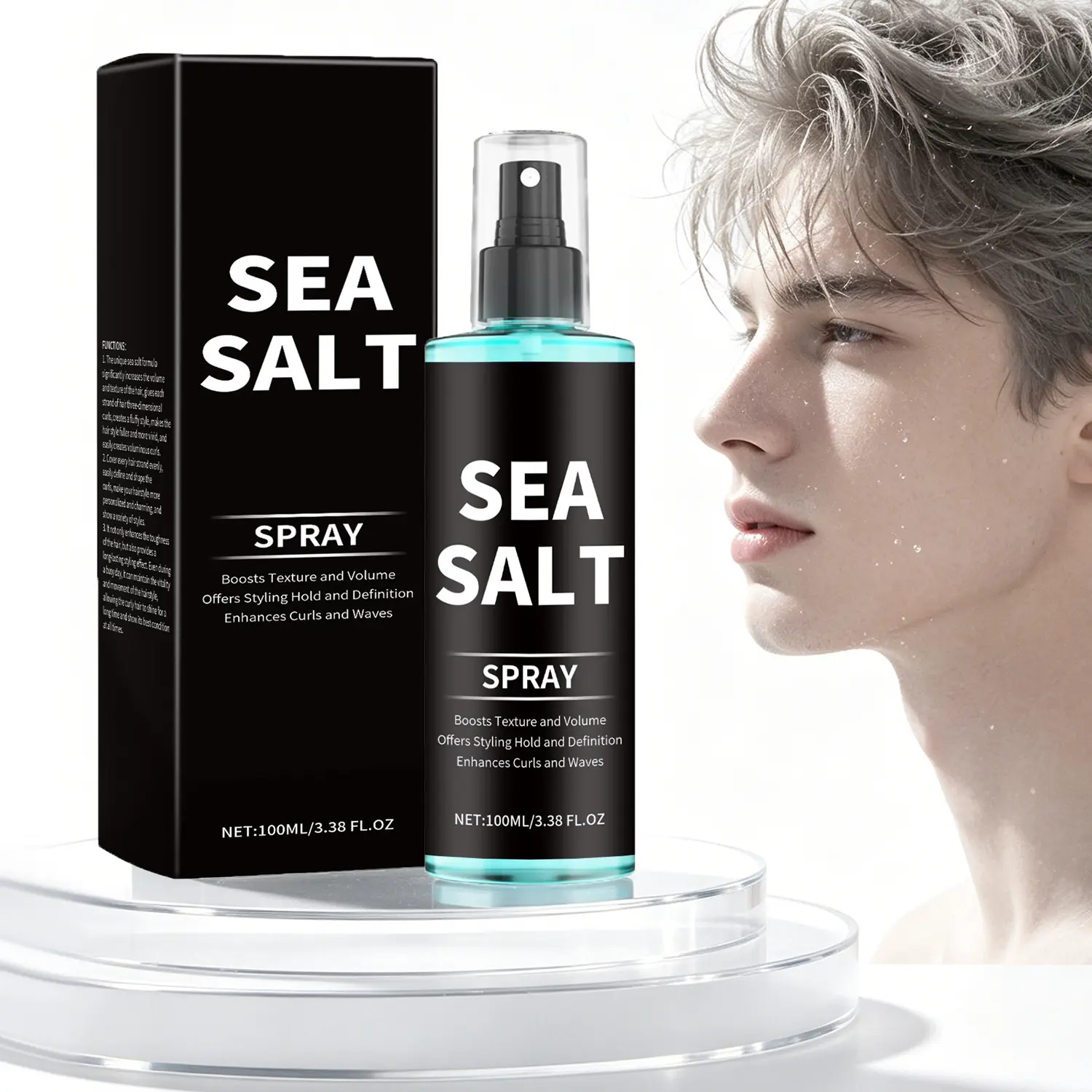 Sea Salt Curling Texturizing Spray for Curly Hair & Wavy Adults - Long-Lasting Enhancer for Male & Female, Natural Volumizing Mist, Non-Drying Professional 100ml Hair Styling Bottle, For All Hair Types
