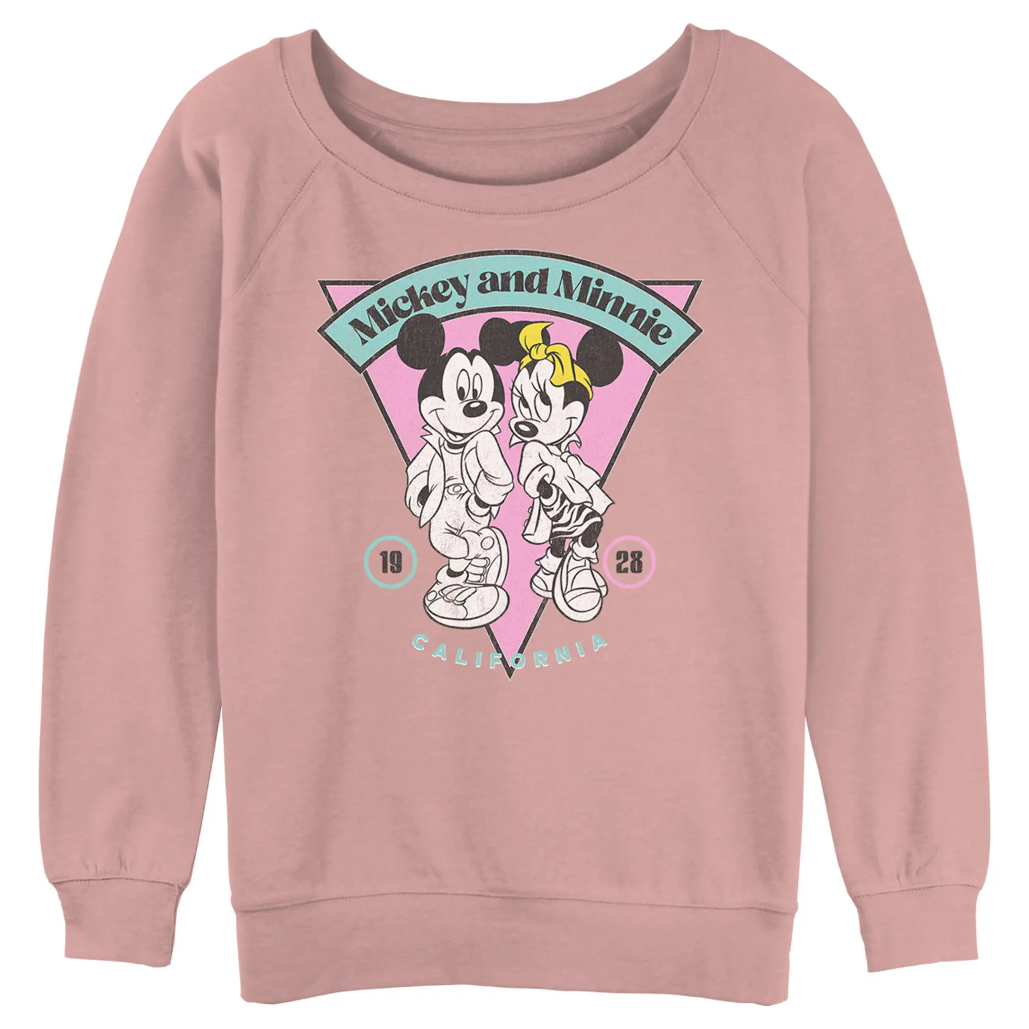 Juniors Womens Mickey & Friends 80s Mickey and Minnie California Logo Sweatshirt