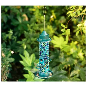 Glitzhome 20'' Artisan Glass Tall Hanging Mosaic Birdfeeder
