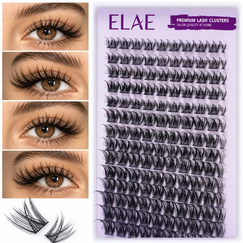 ELAE Professional DIY D-Curl Eyelash Extensions, Soft Fluffy Wispy Manga Lashes, Mix-Length Segmented Individual Lash Clusters Pack for Makeup, Eyelashes Extensions, D Curl Lashes