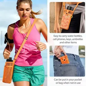 Portable Water Bottle Bag, Dual Layer Crossbody Mesh Pouch, Travel Cup Protector, Convenient Beverage Holder, Lightweight & Durable
