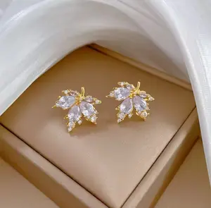 Maple Leaf Gold Necklace and Earring Set for Women - Light Luxury Personalized Banquet Accessories