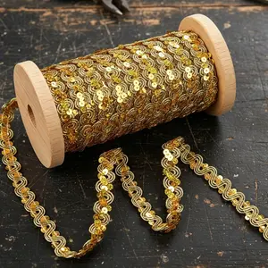 Glitter Sequin Trim Reba RIC Rac Scalloped Edge Braid Sequin Braid Trim for Sewing Craft, Dress, Hat Bag, Costumes（7 Yard, Gold） AIETSYEI