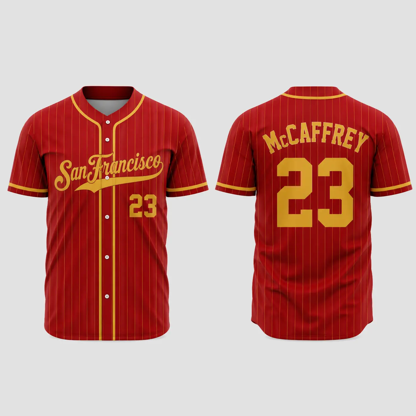 Christian McCaffrey 23 Baseball Jersey, The CMC Baseball Jersey, San Francisco Pinstripe Fan Game Day Jersey, Retro Sports Style Unisex Gift, Sunday Football Shirt