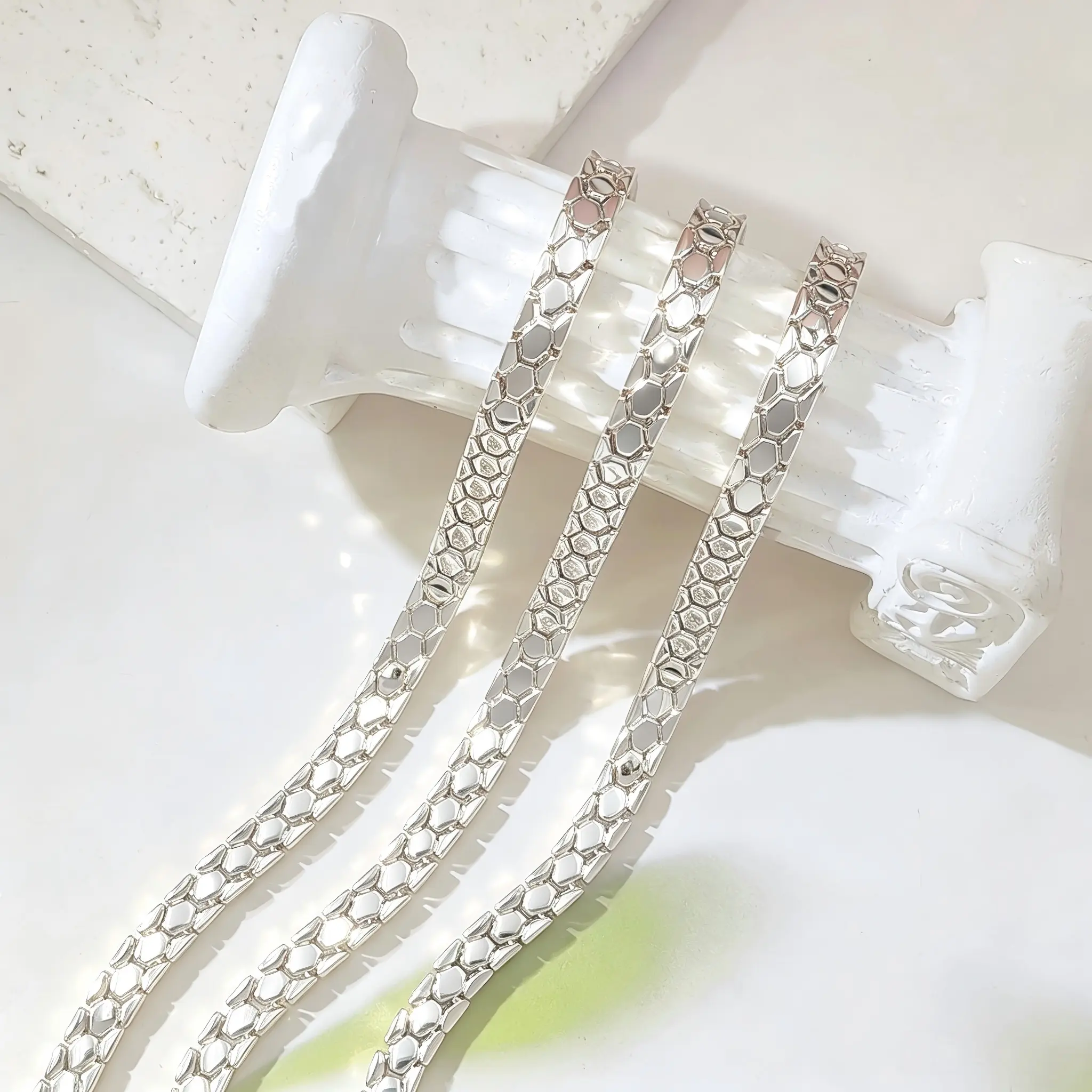 Women's Silver-Plated Solid Copper Hexagonal Honeycomb Scale Chain Bracelet - Smooth Polished Snake-Scaled Link Wrist Jewelry, Stackable Fashion Gift for Birthday, Anniversary