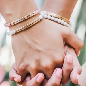 Love Collection Engraved Bracelet by the Inspiration Co. – Natural Earth Stone, Hypoallergenic, Personalized Loving Gift