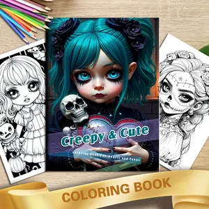 Creepy & Cute Coloring books for adults and teens, comfortable space coloring books, bold and simple coloring pages, Gift For Birthday Party  (upgraded version, 10.83X7.87 inches ), Durable Drawing Pad