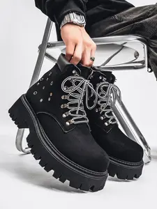 Men's Outdoor Boots, Height Increasing Thick Sole Vintage Casual British Style Classic High-End Commuter Work Boots, Fashionable Men's Shoes