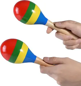 Maracas Hand Percussion Rattles Set of 2 Wooden Rumba Shaker Musical Instrument for Kids Adults