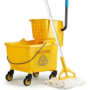 33 Qt Mop, with Side-Press Wringer on Wheels.Includes an Industrial Mop.Yellow Industrial Mop, Suitable for Home,, Restaurant