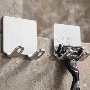 Strong Adhesive Wall-Mounted Bathroom Organizer, Non-Slip Waterproof Shaving Razor Holder, Space-Saving Men's Grooming Storage for Vanity, Shower Caddy & Bathroom Accessories