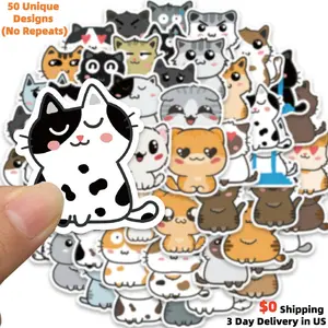 50PCS Cute Cat Stickers Sets - Multiple Styles Kitten Meme Vinyl Waterproof Decals for Kindle, Laptop, Hydro Flask, Phone Case - Art Gifts for Cat Lovers  - High Quality Assorted Animal Sticker Pack
